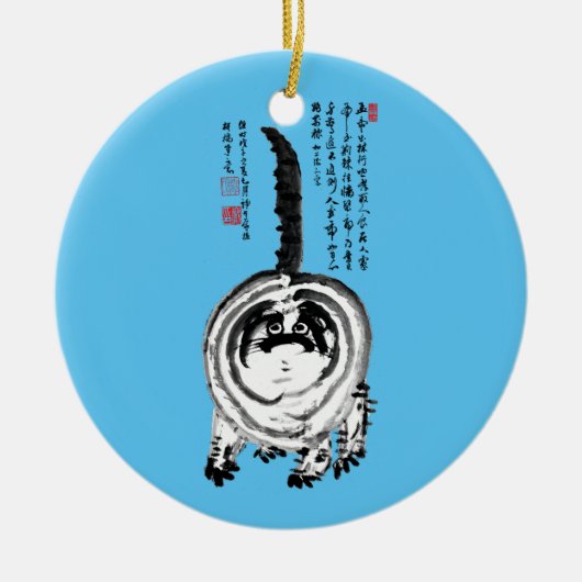 Chonky Gestreepte Japanse Tabby Cat Keramisch Ornament (Voorkant)