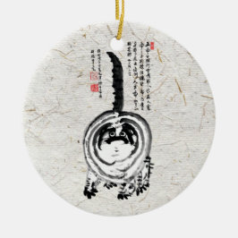 Chonky Gestreepte Japanse Tabby Cat Keramisch Ornament