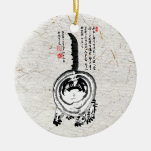 Chonky Gestreepte Japanse Tabby Cat Keramisch Ornament