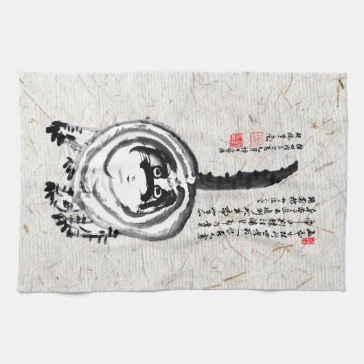 Chonky Gestreepte Japanse Tabby Cat Theedoek (Horizontaal)