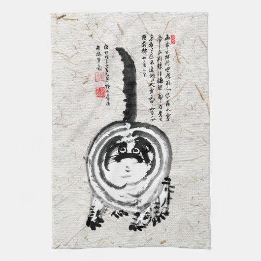 Chonky Gestreepte Japanse Tabby Cat Theedoek (Verticaal)