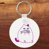 Chonky White Cat with a Fish Sleutelhanger (Voorkant)