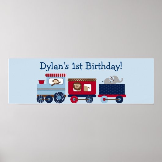 Choo Choo Animal Train Birthday Banner Sign Poster (Voorkant)