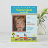 Choo Choo Aqua Child's Birthday Party Invitation Kaart (Staand voorkant)