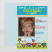 Choo Choo Aqua Child's Birthday Party Invitation Kaart (Voorkant / Achterkant)