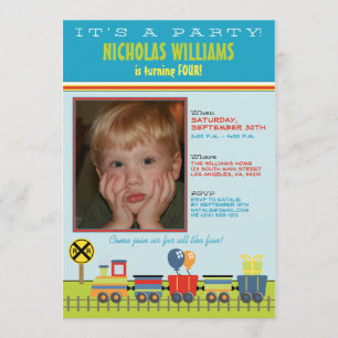Choo Choo Aqua Child's Birthday Party Invitation Kaart
