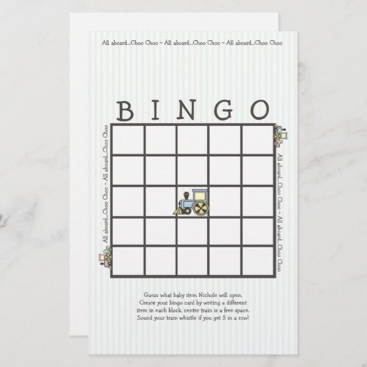 Choo Choo Baby Bingo Shower Game (Voorkant / Achterkant)