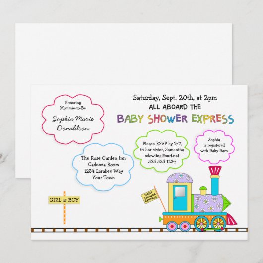 Choo Choo Baby Shower Uitnodigingen (Voorkant / Achterkant)