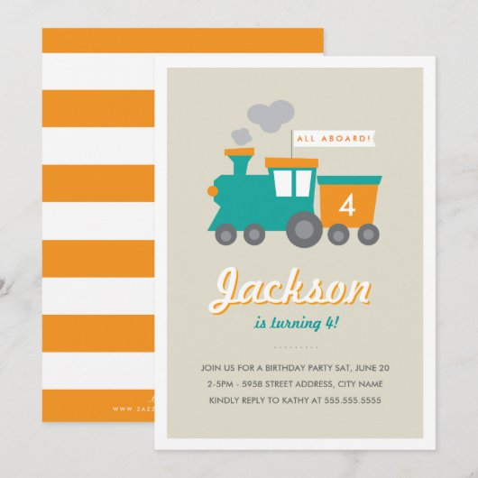 Choo Choo Birthday Party Invitation Kaart (Voorkant / Achterkant)