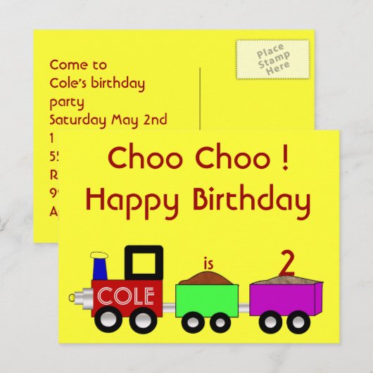 Choo Choo Happy Birthday! Briefkaart (Voorkant / Achterkant)