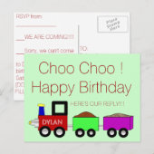 Choo Choo Happy Birthday! RSVP-briefkaart Uitnodiging Briefkaart (Voorkant / Achterkant)
