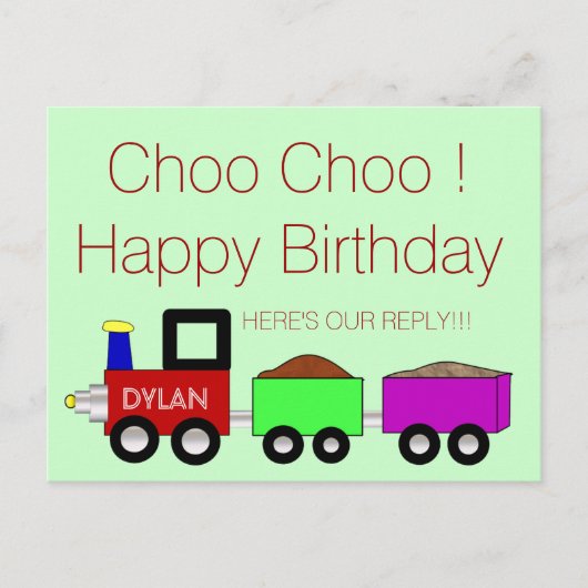 Choo Choo Happy Birthday! RSVP-briefkaart Uitnodiging Briefkaart (Voorkant)