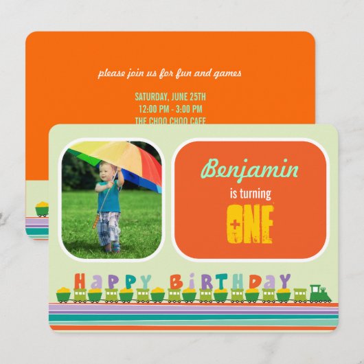 Choo Choo Happy Birthday Train 1ste verjaardag Kaart (Voorkant / Achterkant)
