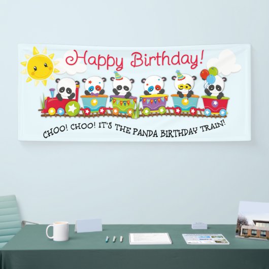 Choo. Choo. Het is de Panda Birthday Train Spandoek (Beurs)