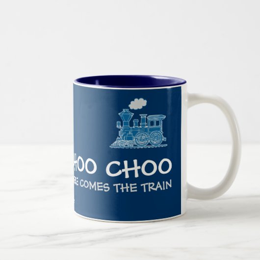 "Choo Choo hier komt de trein" blauw mok (Rechts)