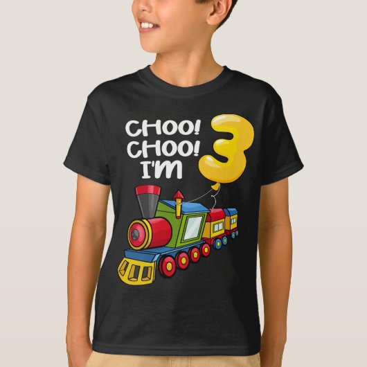 Choo Choo Ik ben 3 Jaar Oud Locomotief Jongens Tre T-shirt (Voorkant)