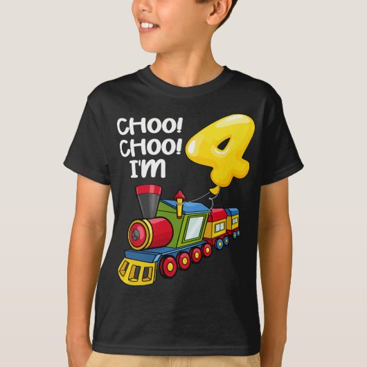 Choo Choo Ik ben 4 Jaar Oud Locomotief Jongens Tre T-shirt (Voorkant)