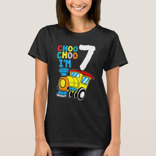 Choo Choo Ik ben 7 jaar oude locomotief 7-ste bair T-shirt (Voorkant)
