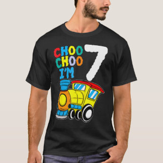 Choo Choo Ik ben 7 jaar oude locomotief 7-ste bair T-shirt