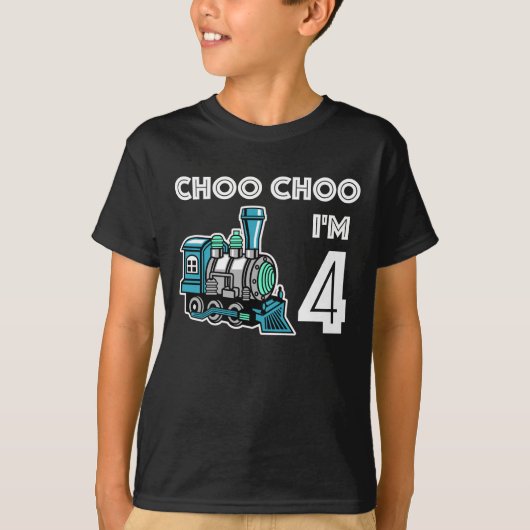 Choo Choo Ik ben vier jaar oud, schattige trein na T-shirt (Voorkant)