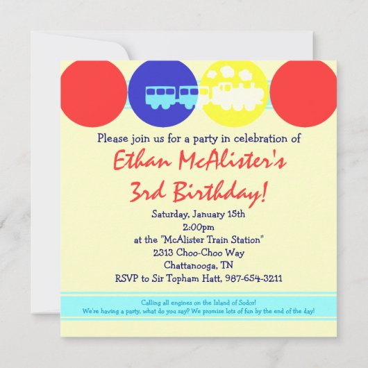 Choo Choo Stippen Birthday Party Invitation Kaart (Achterkant)