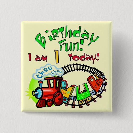 Choo Choo Train 1ste verjaardag overhemden en cade Vierkante Button 5,1 Cm (Voorkant)