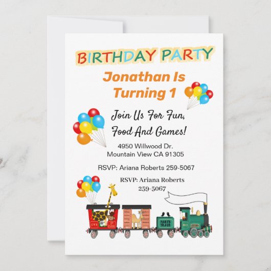 Choo Choo Train 1ste verjaardag uitnodiging (Voorkant)