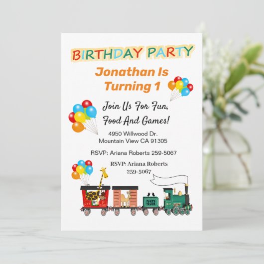 Choo Choo Train 1ste verjaardag uitnodiging (Staand voorkant)