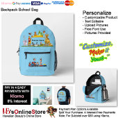 Choo Choo Train Animals Blue Funny Monkeys 1 Bedrukte Rugzak