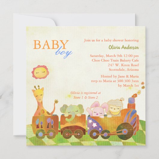 Choo Choo Train Baby Boy Baby shower Kaart (Voorkant)