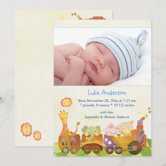 Choo Choo Train Baby Boy Fotoaankondiging Aankondiging (Voorkant / Achterkant)