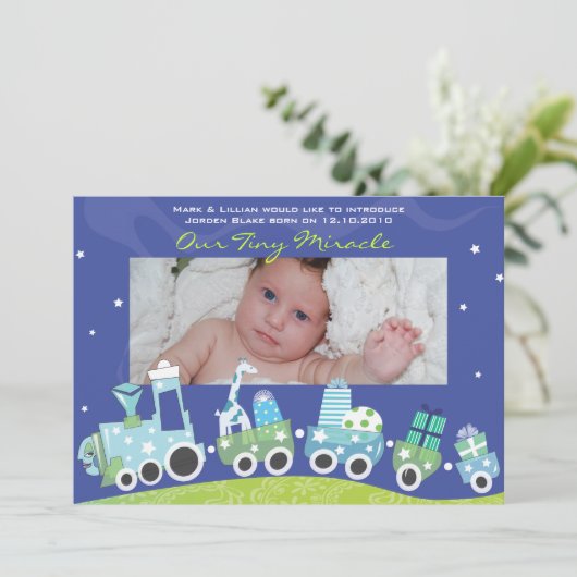 Choo choo Train Baby kondiging GreetiIng Kaart (Staand voorkant)