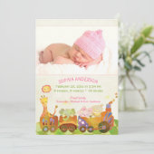 Choo Choo Train Baby Meisje Foto Geboorte Aankondiging (Staand voorkant)