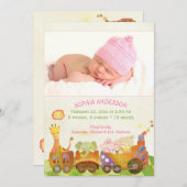 Choo Choo Train Baby Meisje Foto Geboorte Aankondiging (Voorkant / Achterkant)