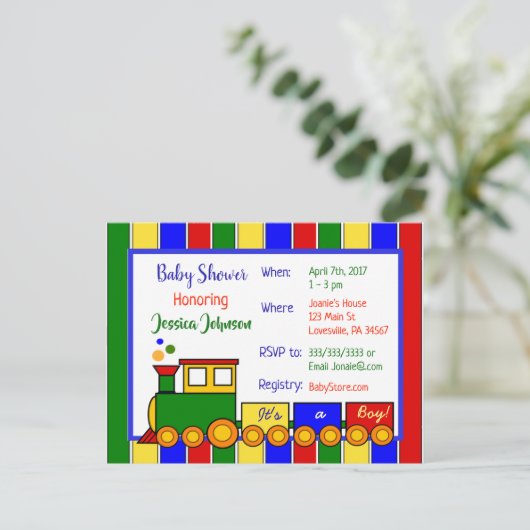 Choo Choo Train Baby shower Uitnodiging Briefkaart (Staand voorkant)