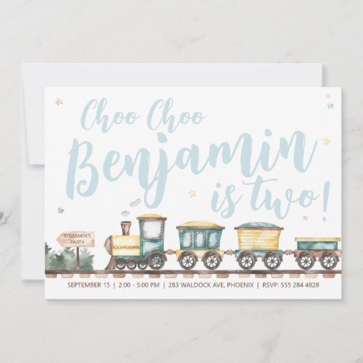 Choo Choo Train Birthday Party Invitation Kaart (Voorkant)