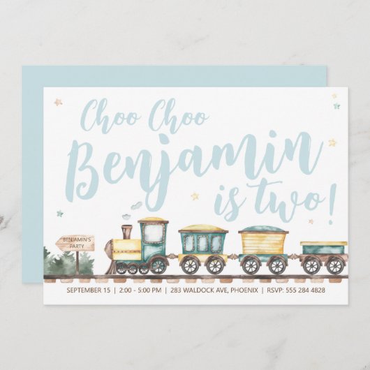 Choo Choo Train Birthday Party Invitation Kaart (Voorkant / Achterkant)