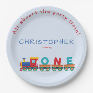 Choo Choo Train Boys 1st Birthday Blue Party Papieren Bordje