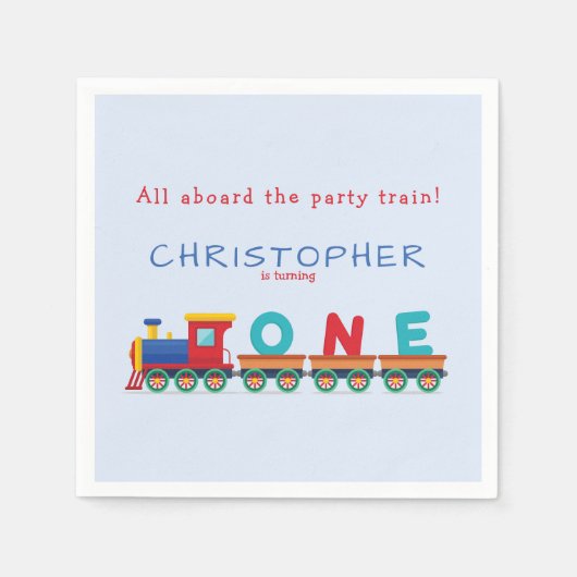 Choo Choo Train Boys 1st Birthday Blue Party Servet (Voorkant)
