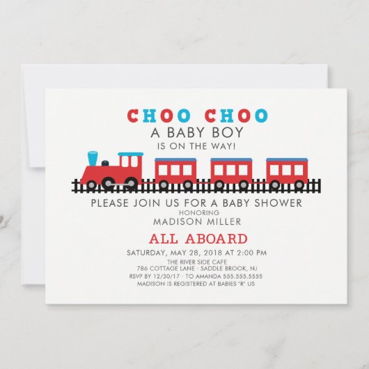 CHOO CHOO Train Boys Baby shower Invitation Kaart (Voorkant)