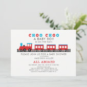 CHOO CHOO Train Boys Baby shower Invitation Kaart (Staand voorkant)