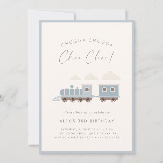 Choo Choo Train Boys Blauw Verjaardagsfeest Kaart (Voorkant)