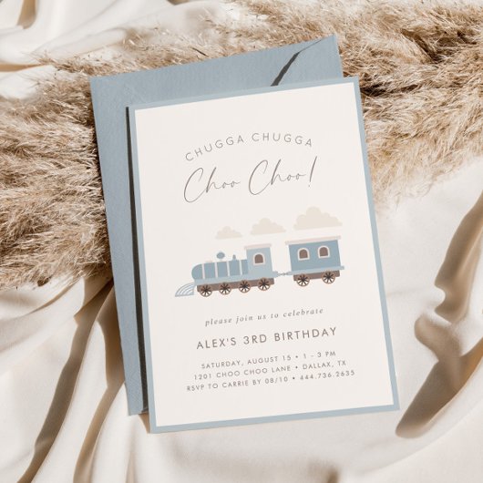 Choo Choo Train Boys Blauw Verjaardagsfeest Kaart