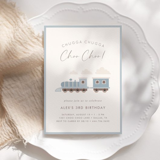 Choo Choo Train Boys Blauw Verjaardagsfeest Kaart