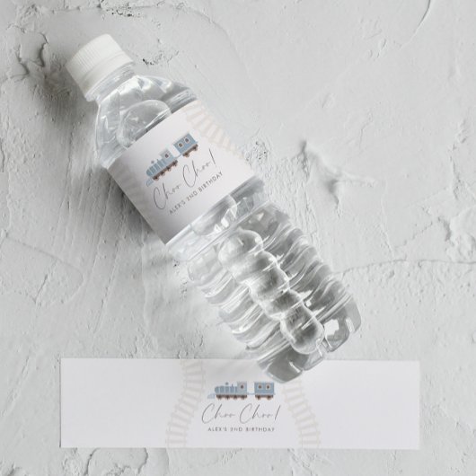 Choo Choo Train Boys Blauw Verjaardagsfeest Waterfles Etiket