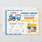 Choo Choo Train & Construction Joint Birthday Kaart (Voorkant)