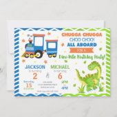 Choo Choo Train & Dinosaur Joint Birthday Kaart (Voorkant)