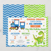 Choo Choo Train & Dinosaur Joint Birthday Kaart (Voorkant / Achterkant)