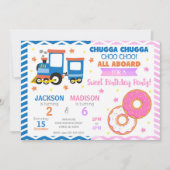 Choo Choo Train & Donuts Joint Verjaardag Kaart (Voorkant)