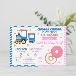 Choo Choo Train & Donuts Joint Verjaardag Kaart